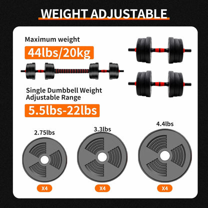 Adjustable Dumbbell to Barbell Set with Anti-Slip Grip