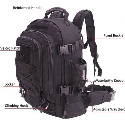 60L Hiking Backpack – Large Capacity Tactical Camping Rucksack for Travel & Outdoor Use