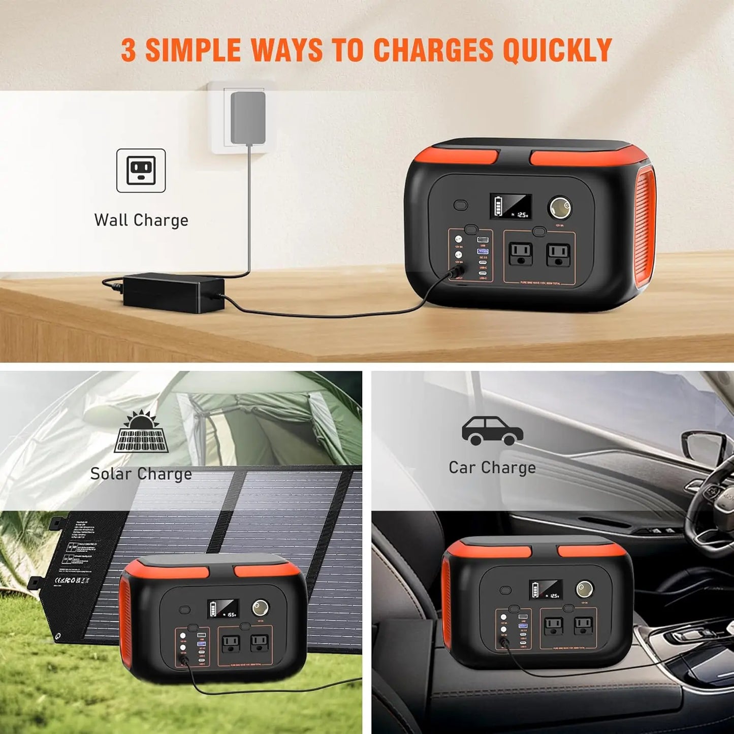 Portable Power Station (120W–600W) – Solar Generator Backup Battery for Camping & Emergency Use