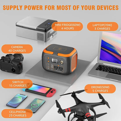 Portable Power Station (120W–600W) – Solar Generator Backup Battery for Camping & Emergency Use
