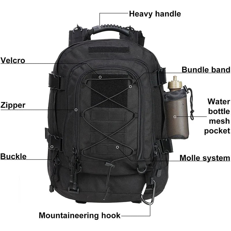 60L Hiking Backpack – Large Capacity Tactical Camping Rucksack for Travel & Outdoor Use