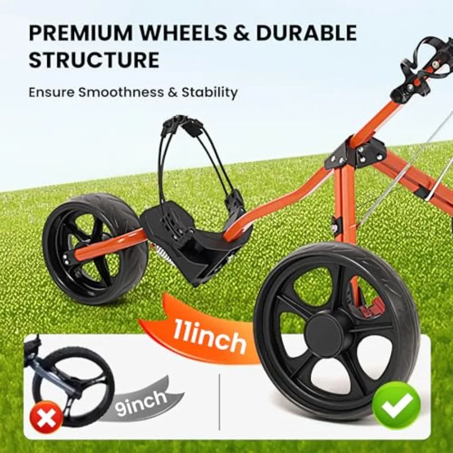 3-Wheel Golf Push Cart – Foldable Golf Cart with Cup Holder, Brake & Storage