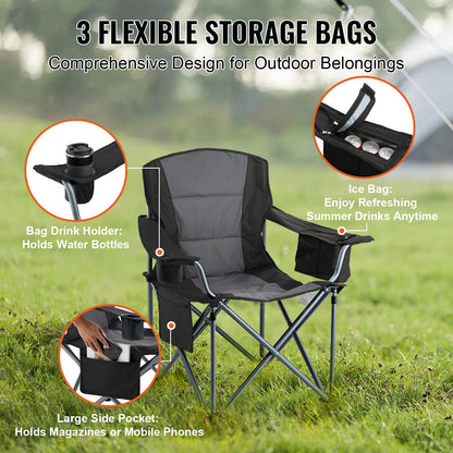 Camping Folding Chair – Heavy-Duty Portable Outdoor Chair with Lumbar Support & Storage Pockets