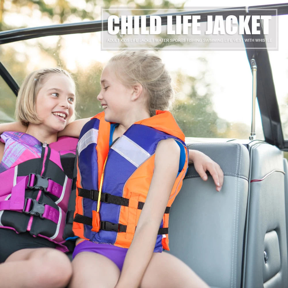 Kids Life Vest with Whistle & Reflective Strips – Adjustable Youth Life Jacket for Water Safety