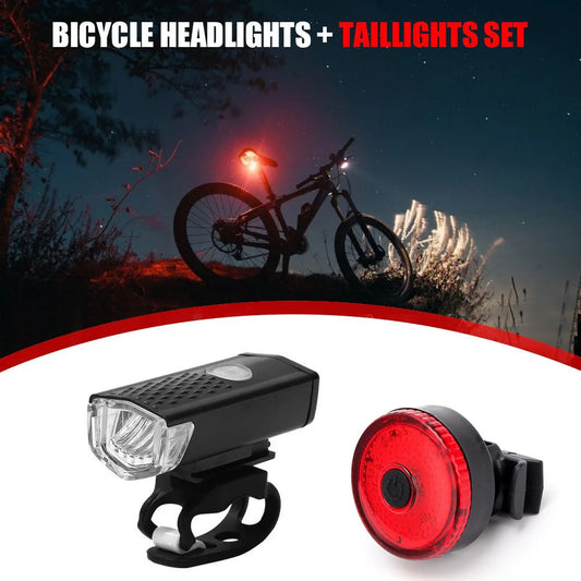 Cycling Front & Rear LED Light Set Lantern Bicycle Front Rear Light Set Bike USB Charge Headlight Light MTB Waterproof Taillight Bike Parts Accessories
