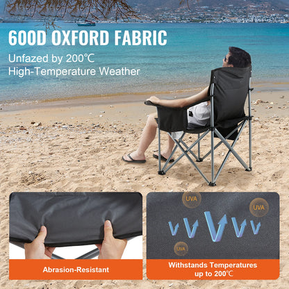 Camping Folding Chair – Heavy-Duty Portable Outdoor Chair with Lumbar Support & Storage Pockets