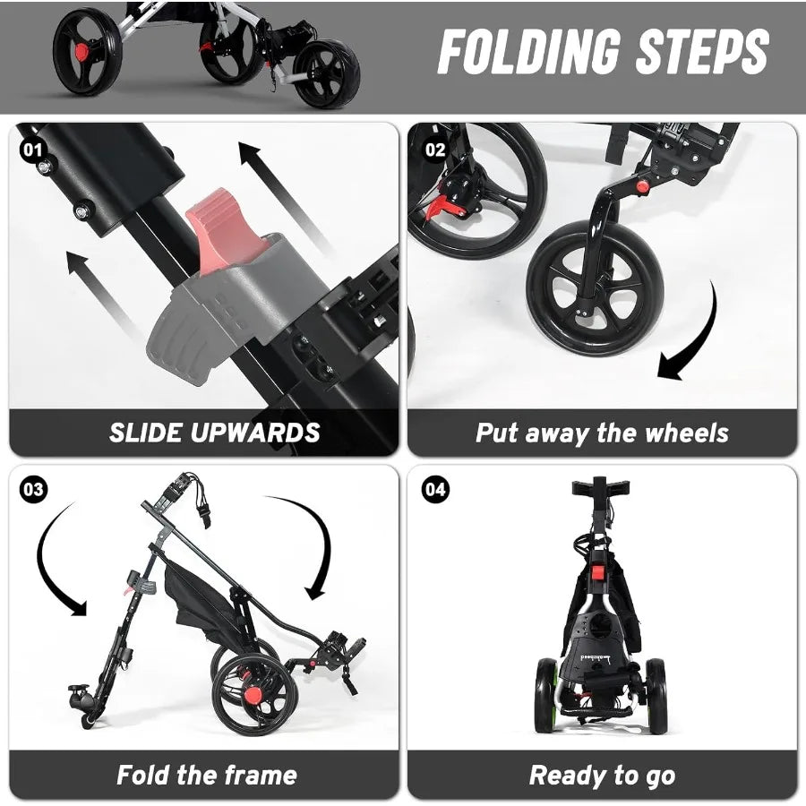 Adjustable 3-Wheel Golf Push Cart – Lightweight Folding Golf Trolley with Ergonomic Handle