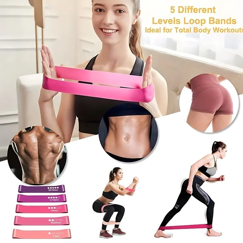 5 Pcs Pink Resistance Bands Set for Home Gym