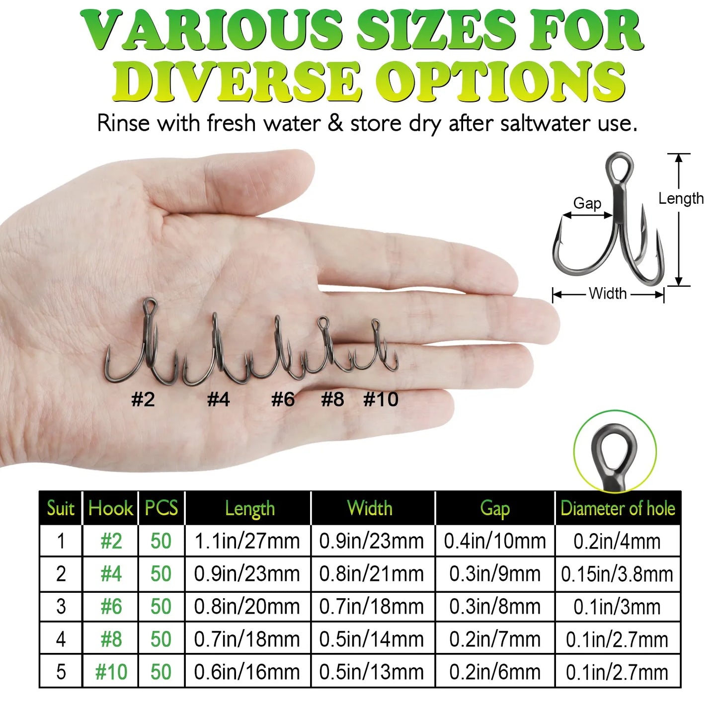 Coated Treble Hooks - 50PCS