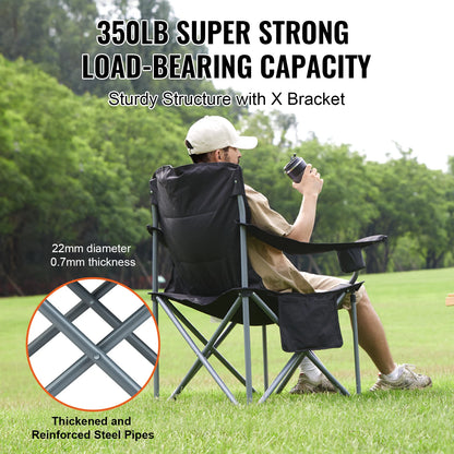 Camping Folding Chair – Heavy-Duty Portable Outdoor Chair with Lumbar Support & Storage Pockets
