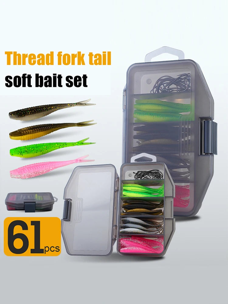 61pcs Lightweight Artificial Fishing Lure & Hook Set with Tacklebox