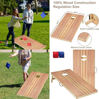 Regulation Cornhole Set (4’ x 2’) – Solid Wood Boards with 8 Bean Bags for Outdoor Play