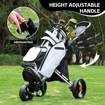 Adjustable 3-Wheel Golf Push Cart – Lightweight Folding Golf Trolley with Ergonomic Handle
