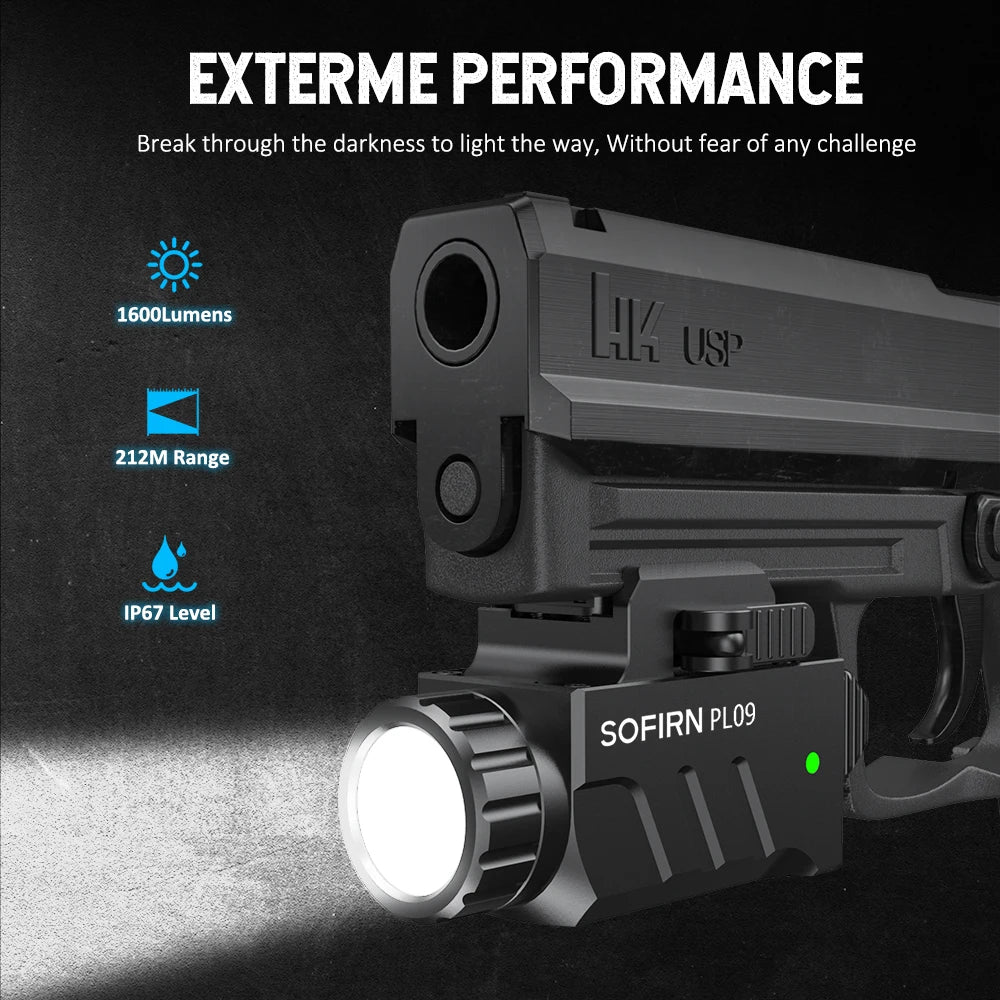 Tactical Pistol LED Rechargeable Lightweight Flashlight