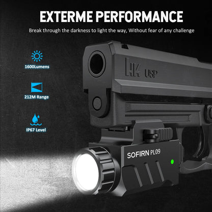 Tactical Pistol LED Rechargeable Lightweight Flashlight