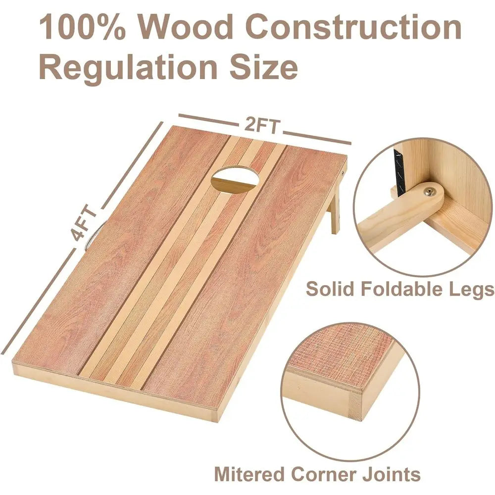 Regulation Cornhole Set (4’ x 2’) – Solid Wood Boards with 8 Bean Bags for Outdoor Play