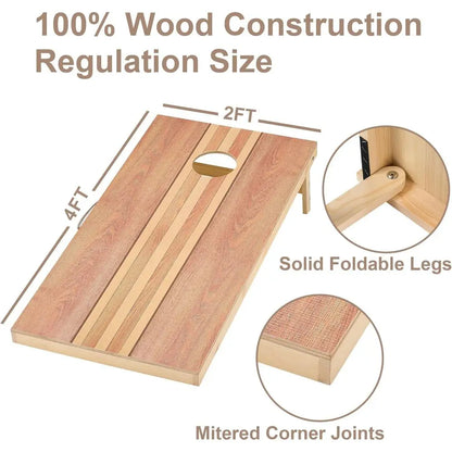 Regulation Cornhole Set (4’ x 2’) – Solid Wood Boards with 8 Bean Bags for Outdoor Play