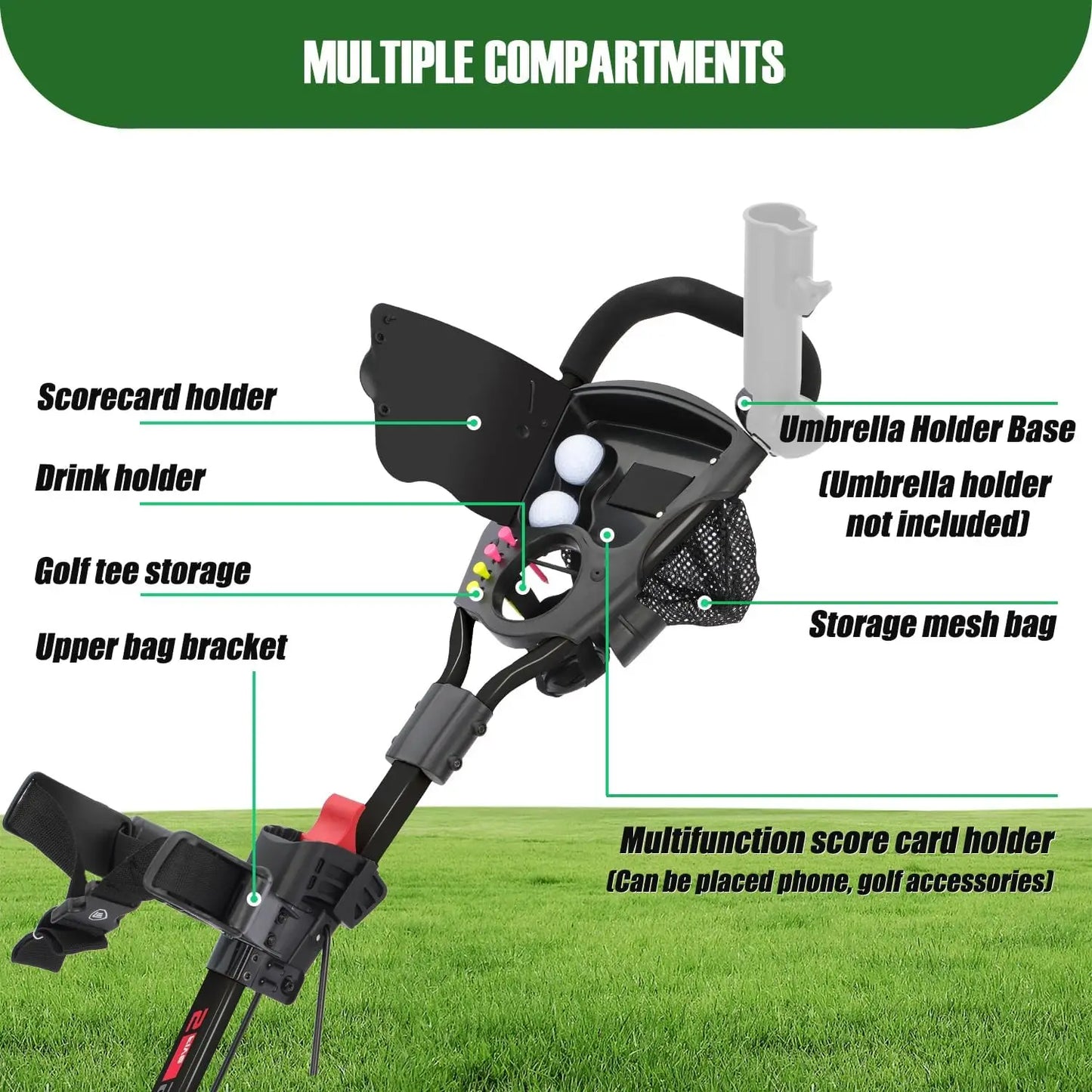 3-Wheel Golf Push Cart – Lightweight Foldable Cart with Adjustable Handle, Cup Holder & Brake