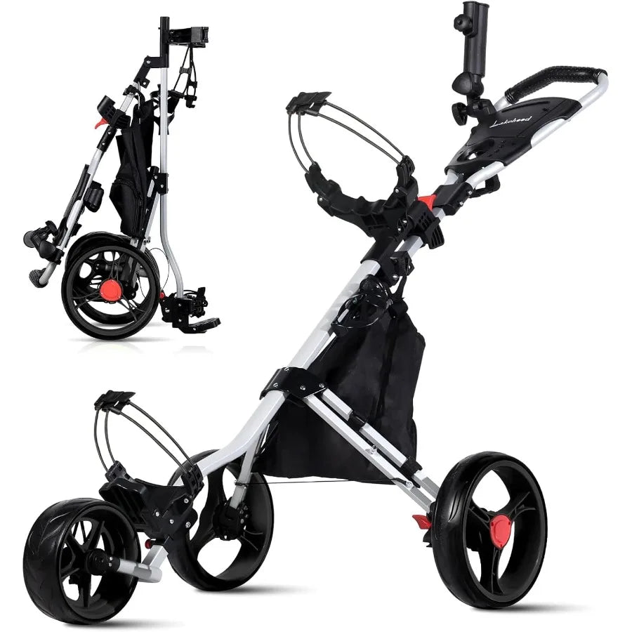 Adjustable 3-Wheel Golf Push Cart – Lightweight Folding Golf Trolley with Ergonomic Handle