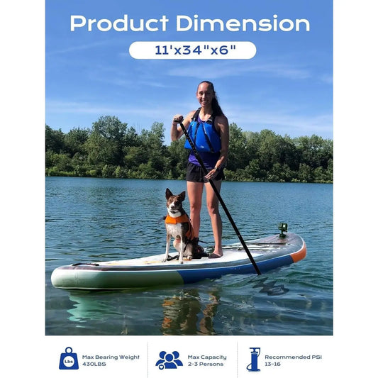 Extra Wide Inflatable Paddle Board 11’ – Stable SUP with Accessories for All Skill Levels