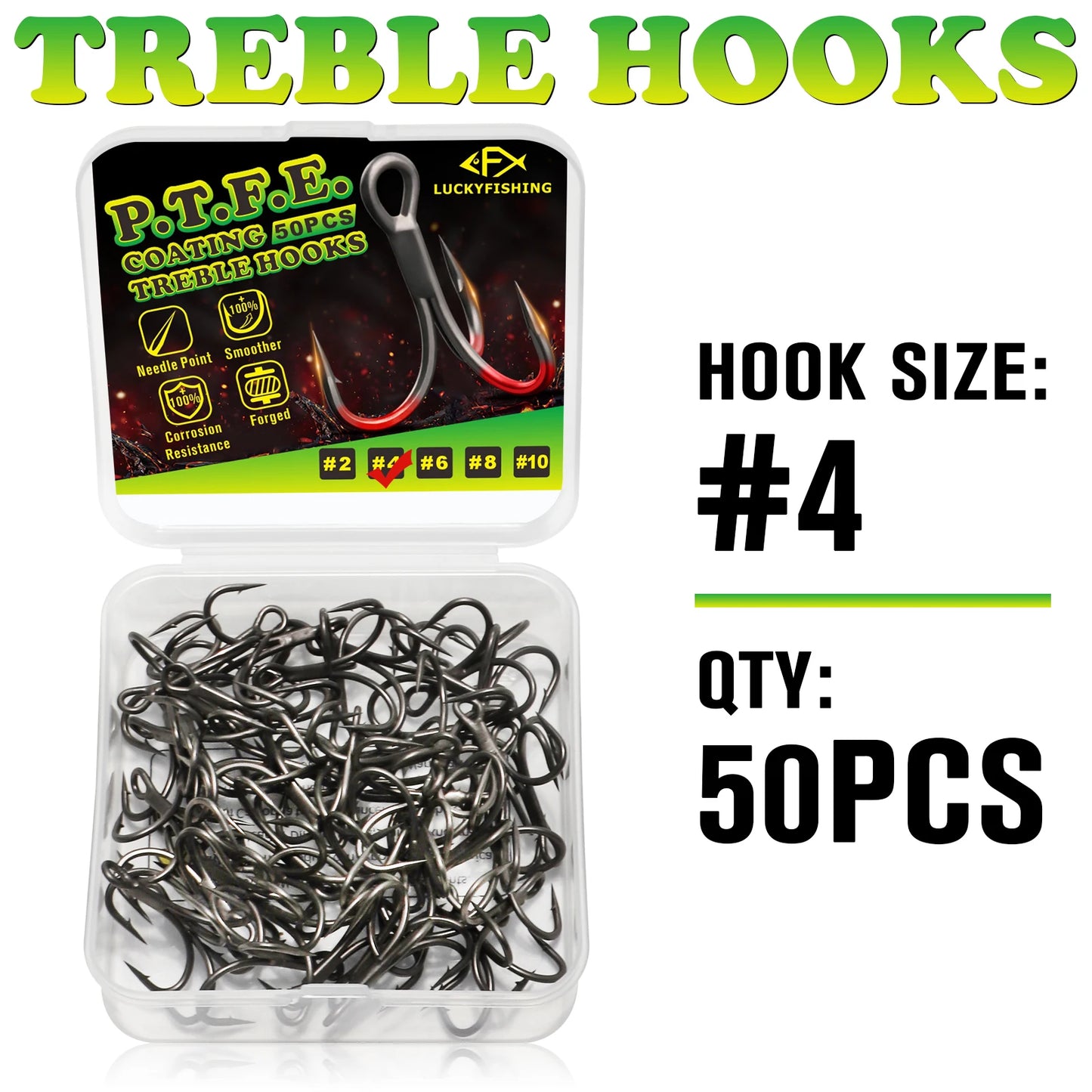 Coated Treble Hooks - 50PCS