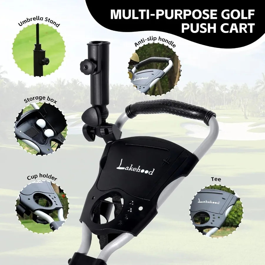 Adjustable 3-Wheel Golf Push Cart – Lightweight Folding Golf Trolley with Ergonomic Handle