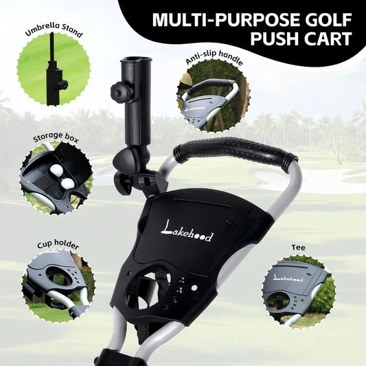 Adjustable 3-Wheel Golf Push Cart – Lightweight Folding Golf Trolley with Ergonomic Handle