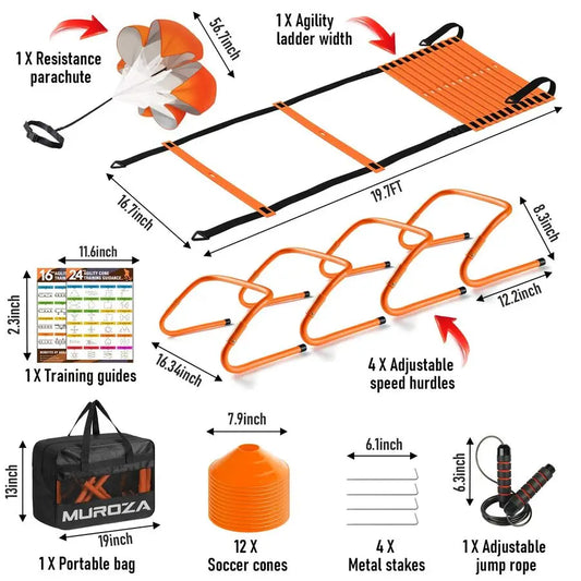 Agility Training Set – Ladder, Cones, Hurdles, Jump Rope & Speed Parachute Kit