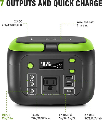 Portable Power Station (120W–600W) – Solar Generator Backup Battery for Camping & Emergency Use