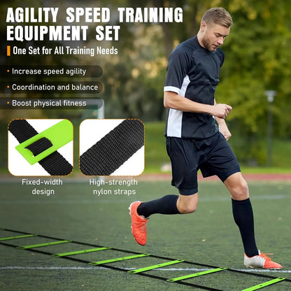 20ft Agility Speed Ladder Set with Cones, Hurdles, Jump Rope & Running Parachute