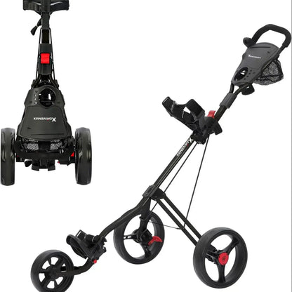 3-Wheel Golf Push Cart – Lightweight Foldable Cart with Adjustable Handle, Cup Holder & Brake