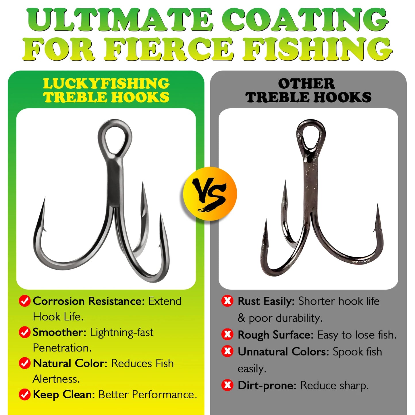 Coated Treble Hooks - 50PCS