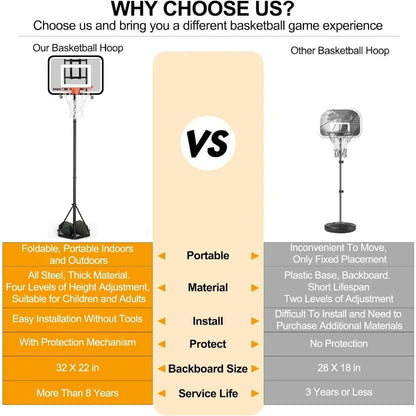 Adjustable Basketball Hoop (6.9–8.7 FT) – Portable Indoor/Outdoor Basketball Goal